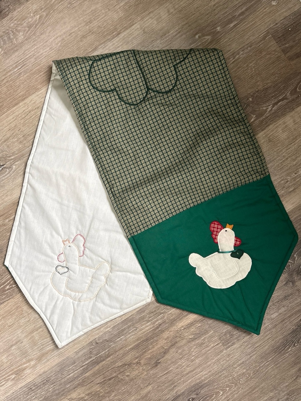 Cottagecore Country Table Runner Kitchen Hen Decor Chicken/Plaid/Green 53”x 13”
